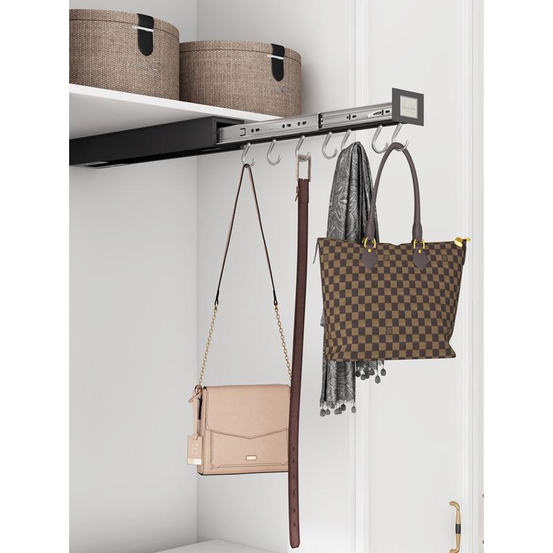 s588厨房橱柜推拉式锅具挂架储物柜挂钩收纳推拉架衣柜包包加长