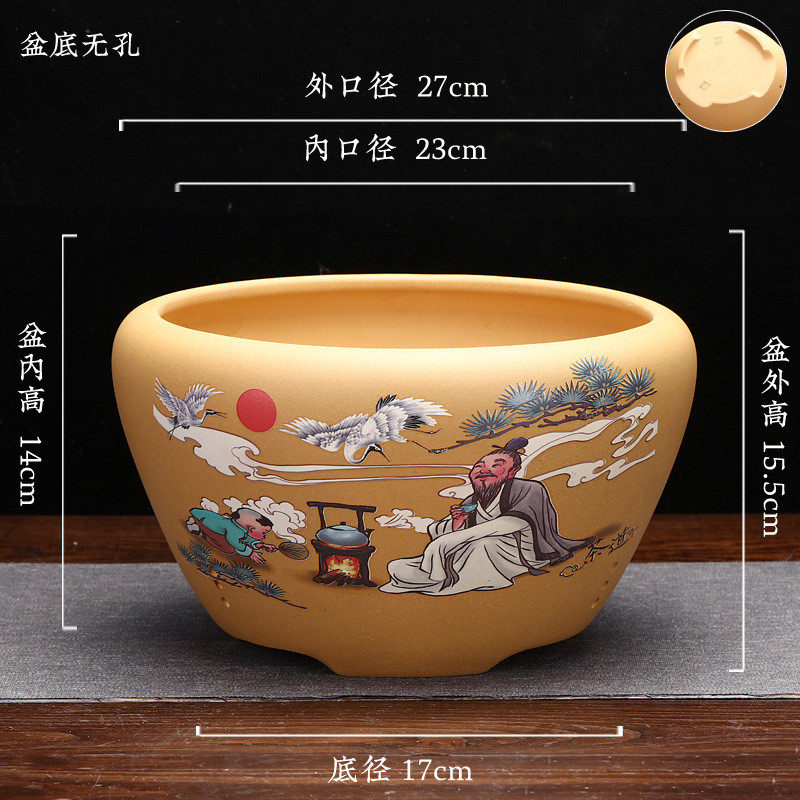 宜兴紫砂花盆水洗兰花盆刻绘点彩君子兰绿萝吊兰春兰批发绿植花卉