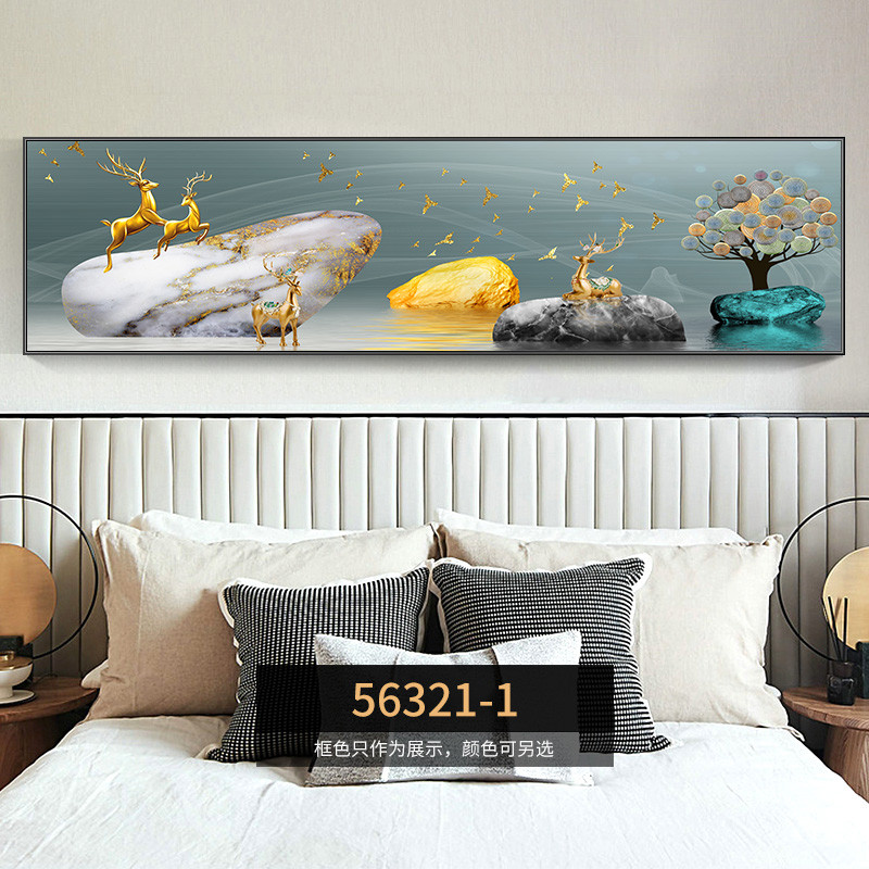 挂画卧室床头装饰画抽象黑白线条现代简约轻奢横主卧房间墙上壁画