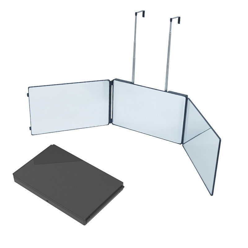 充电挂式三面镜折叠带led灯化妆镜悬款自助剪发三折镜子