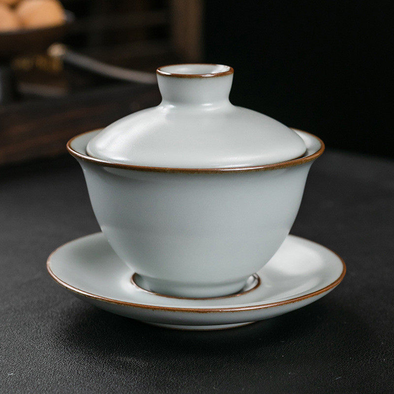 瓷汝窑盖碗茶杯单个大号泡茶碗景汝李斌三才杯手工陶瓷茶具冰裂釉