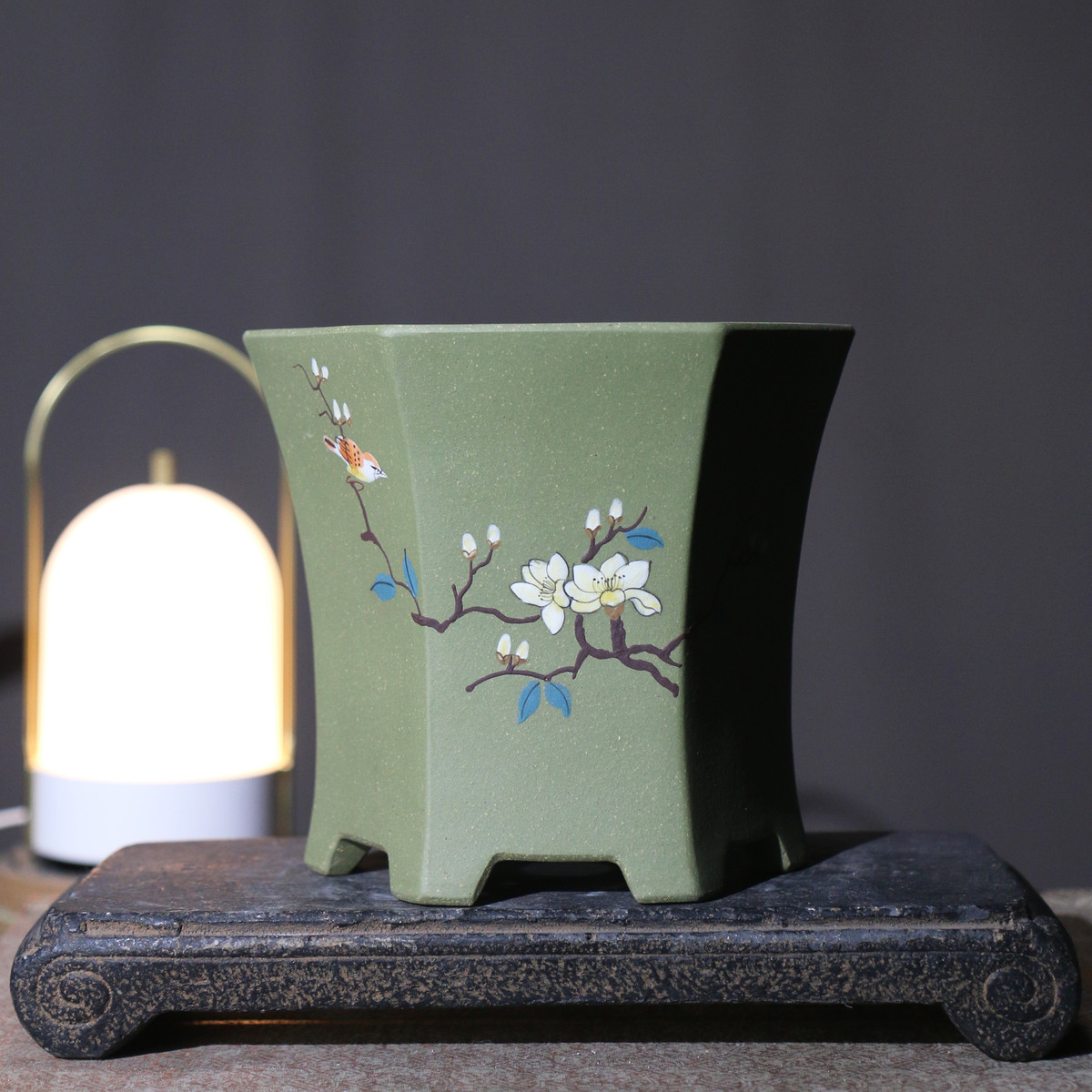 紫砂花盆六方形六角形绿泥盆景盆泥绘苏玲名家兰盆盆玉兰花盆春兰