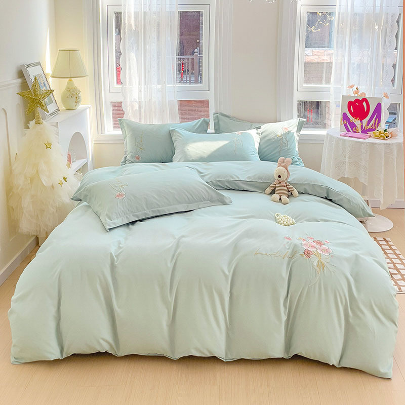 四件套水洗棉柔软亲肤刺绣透气活性印染不褪色简约时尚批发