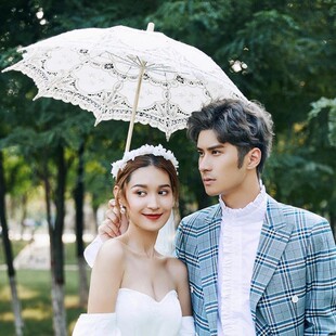 蕾丝白伞绣花伞影楼婚纱摄影道具拍照新娘洋舞蹈绸布工艺长柄瞬奋
