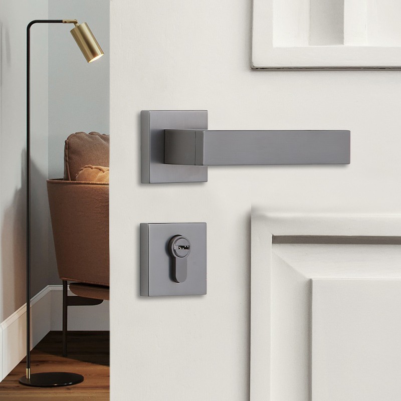 欧式卧室门锁室内房门锁执手锁卫生间灰色门把手实木门静音分体锁