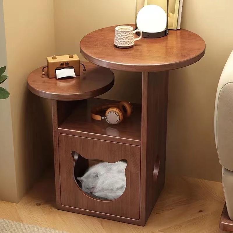 热销实木猫窝小边几迷你茶几桌宠物家具角几侧边圆形创意床头床头
