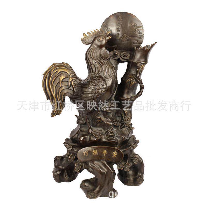 宇卓铜器铜鸡 竹报平安 金鸡摆件 工艺品 报晓 纯铜鸡 黄铜鸡