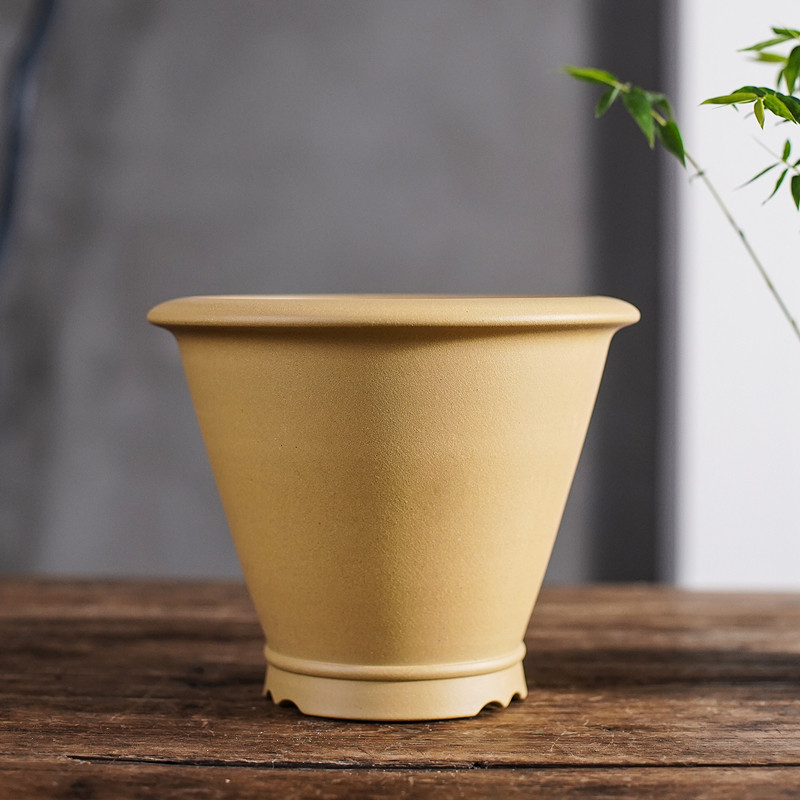 觅陶乡精品紫砂兰花盆大口径建兰春兰桌面植物富贵斗笠盆茶桌摆件