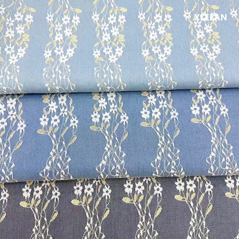 32支复合牛仔面料牛仔服装面料箱包布料小碎花复合蕾丝春夏水洗布