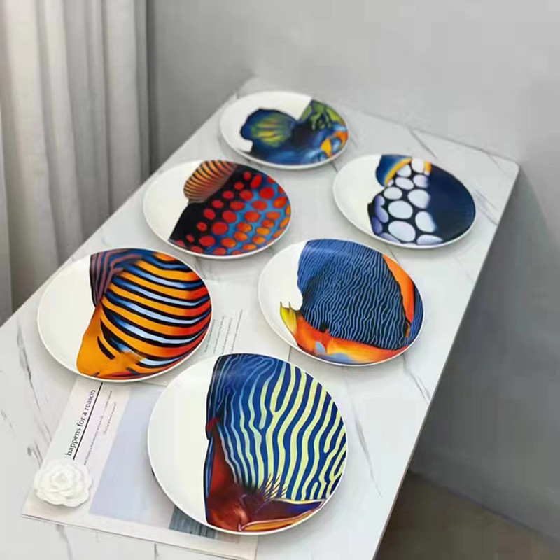 迪家骨瓷家用西餐盘套装深海鱼系列欧式酒店摆盘点心盘送礼批发