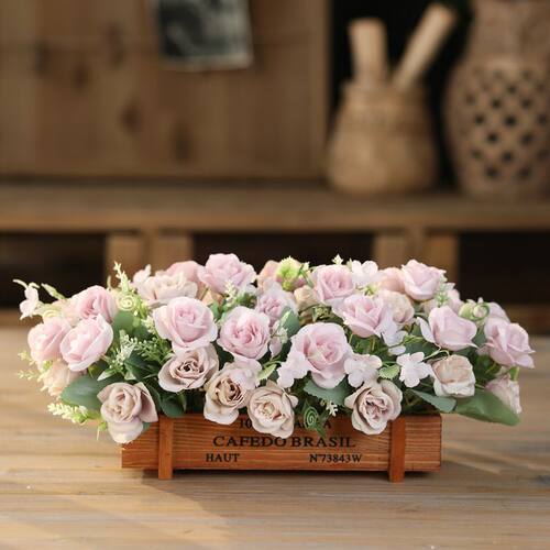 【假花花送花盆】仿真花美式栅栏田园清新餐厅客厅买干花塑料花