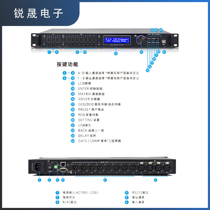 LA系列 音频处理器支持多路模拟信号路由高性能DSP数字音频处理器