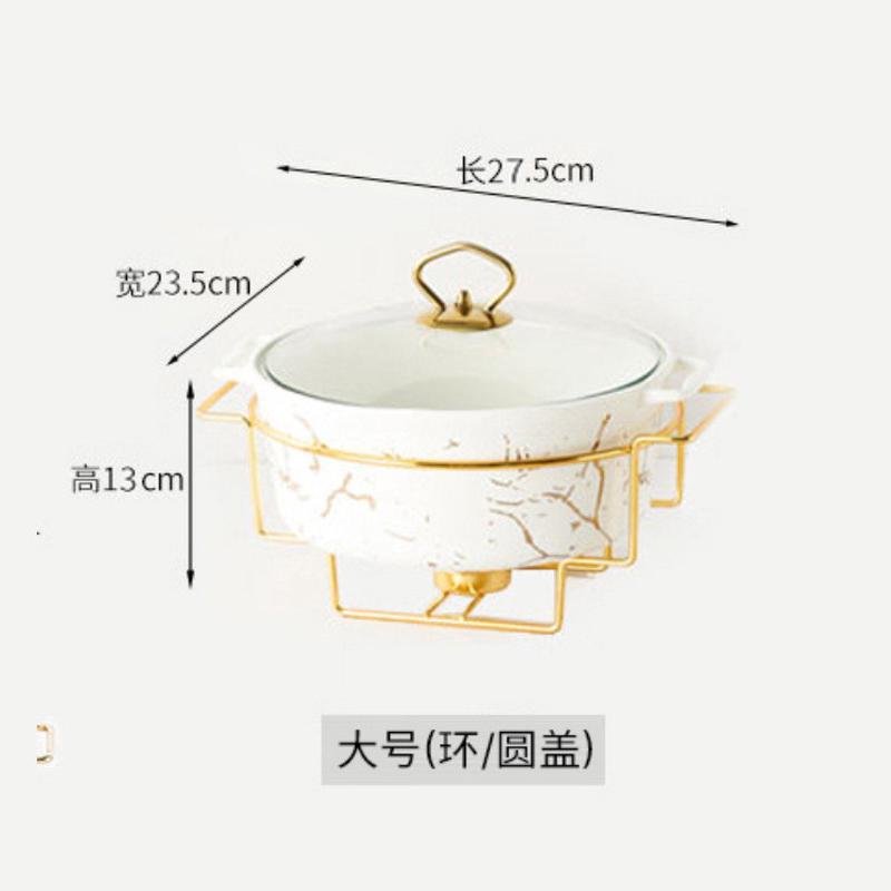 大理石金纹北欧双耳陶瓷锅家用汤锅干锅架餐具创意砂锅碗带烛托