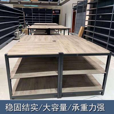 超市促销台展示架饮料台陈列架超市木质地堆货架展台三层促销台