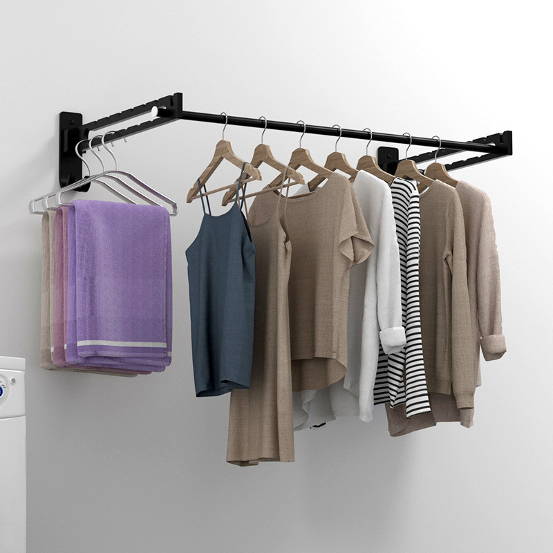 0fe9衣柜不锈钢窗框阳台晾衣架挂衣服折叠杆免打孔墙上侧面活