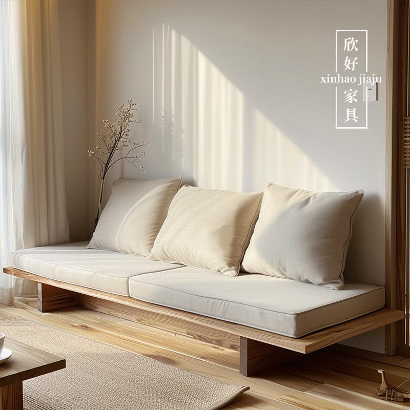 侘寂风实木沙发复古家具民宿简约现代原木客厅休闲双人三人沙新款