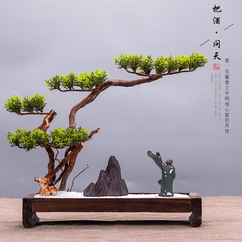 新中式禅意摆件山水沙盘陶瓷假山微景观根艺家居饰品客厅摆饰根雕