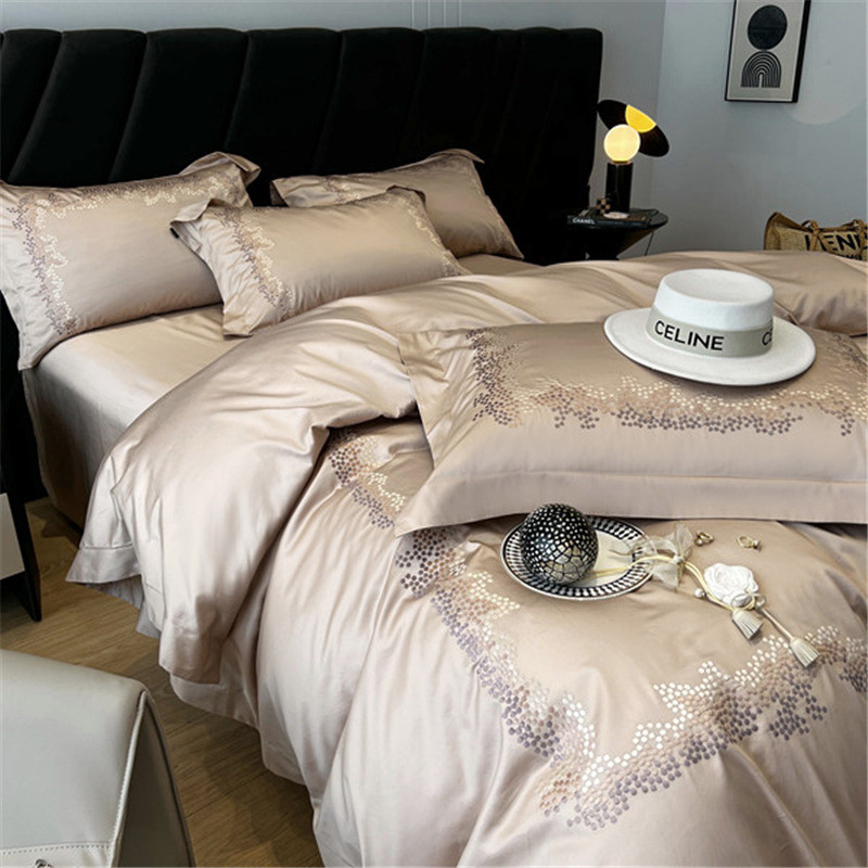 高端140支轻奢风四件套埃及刺绣精致长绒棉被套高级感样板房床品