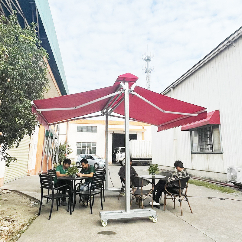 豪华双开伸缩雨棚曲臂遮阳篷可电动手动雨篷伸缩蝴蝶两面曲臂