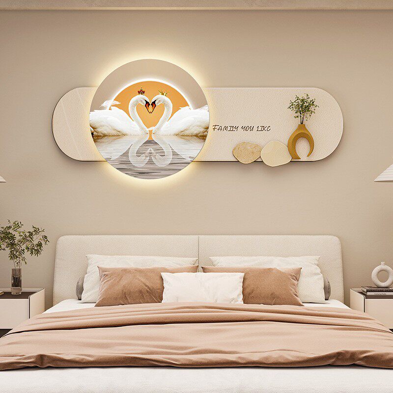 卧室床头挂画轻奢高级感led装饰画氛围灯主卧房间背景墙现代壁画