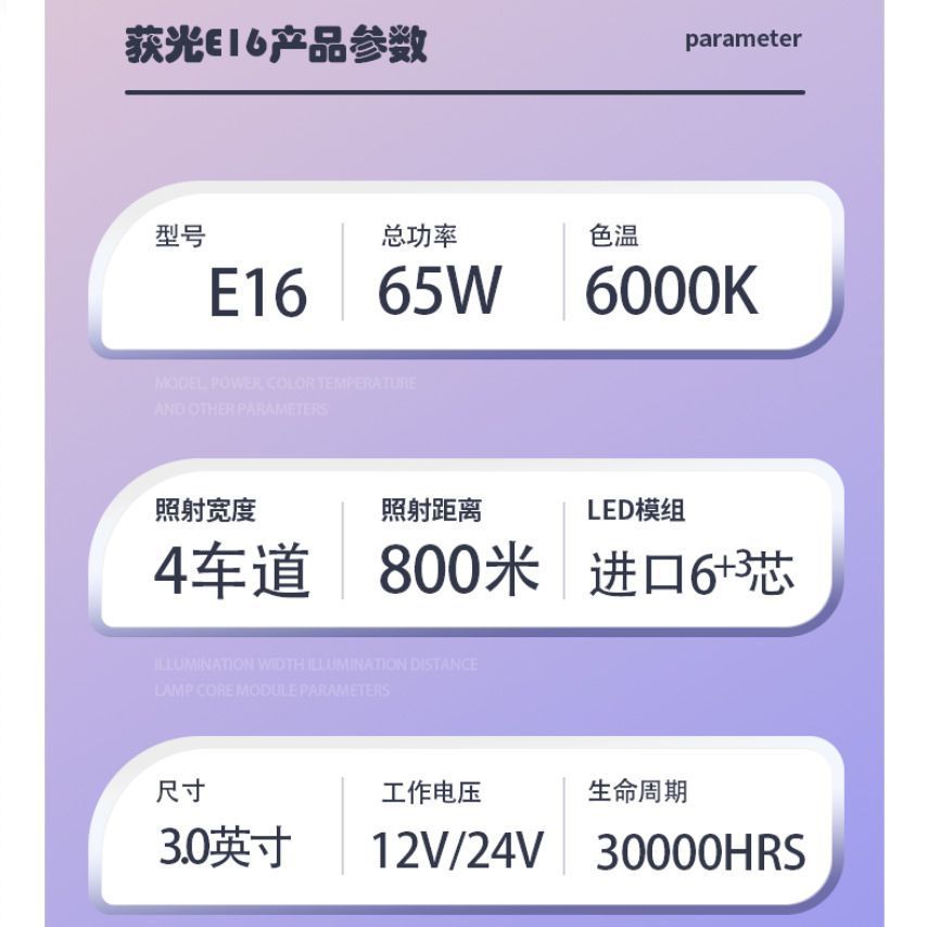 新款E16汽车远近一体LED双光透镜大灯3寸强聚光直射H4H7