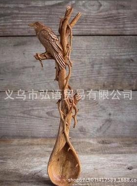 热销跨境新款动物鸟勺子木质工艺品摆件勺子花朵收藏