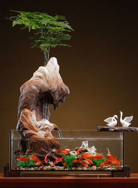 流水生财鱼缸摆件客厅桌面假山中式景观水车水循环喷泉乔迁礼品