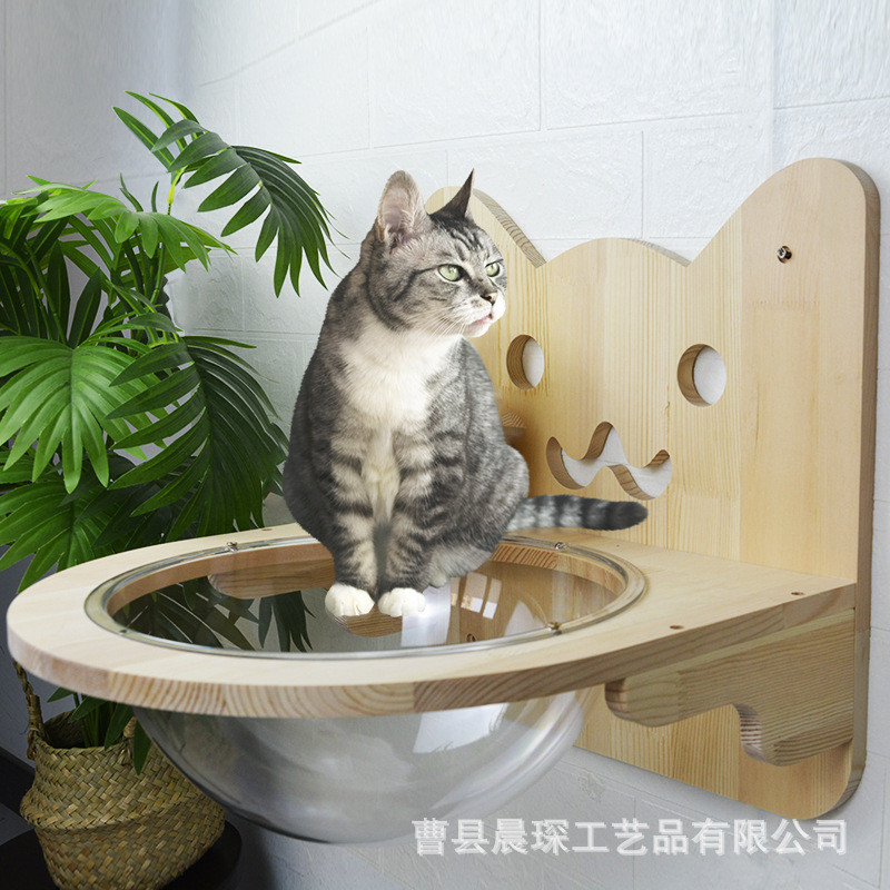 墙壁式实木猫吊床挂窝宠物透明太空舱猫窝悬挂吊床四季通用