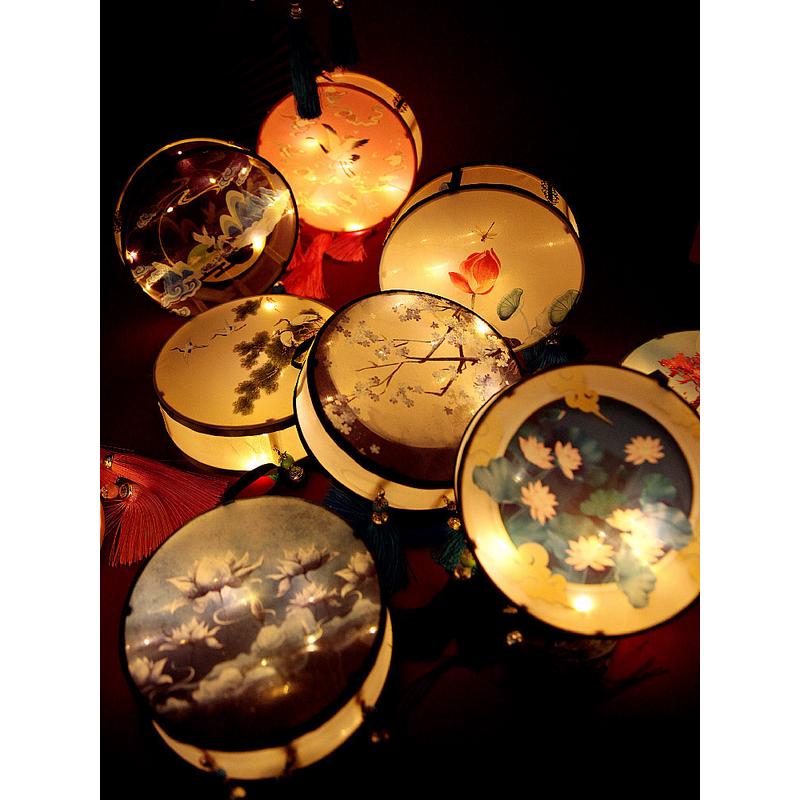 2024风复古宫廷手提花灯笼汉服拍照成品发光荷花宫灯成品中秋节