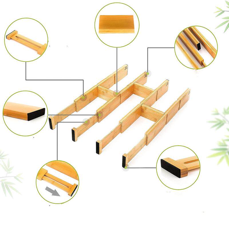 现货竹制抽屉分隔器竹子厨房抽屉可调节器收纳分隔板竹制抽屉隔板