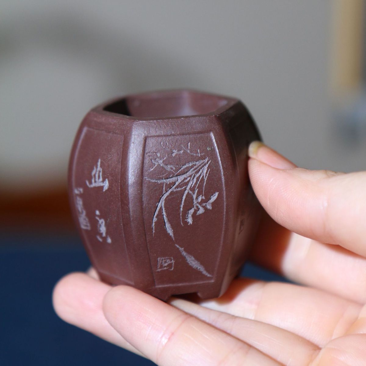 紫砂花盆微型盆手工盆景盆掌上盆栽六方形张可六角形豆盆特小磊