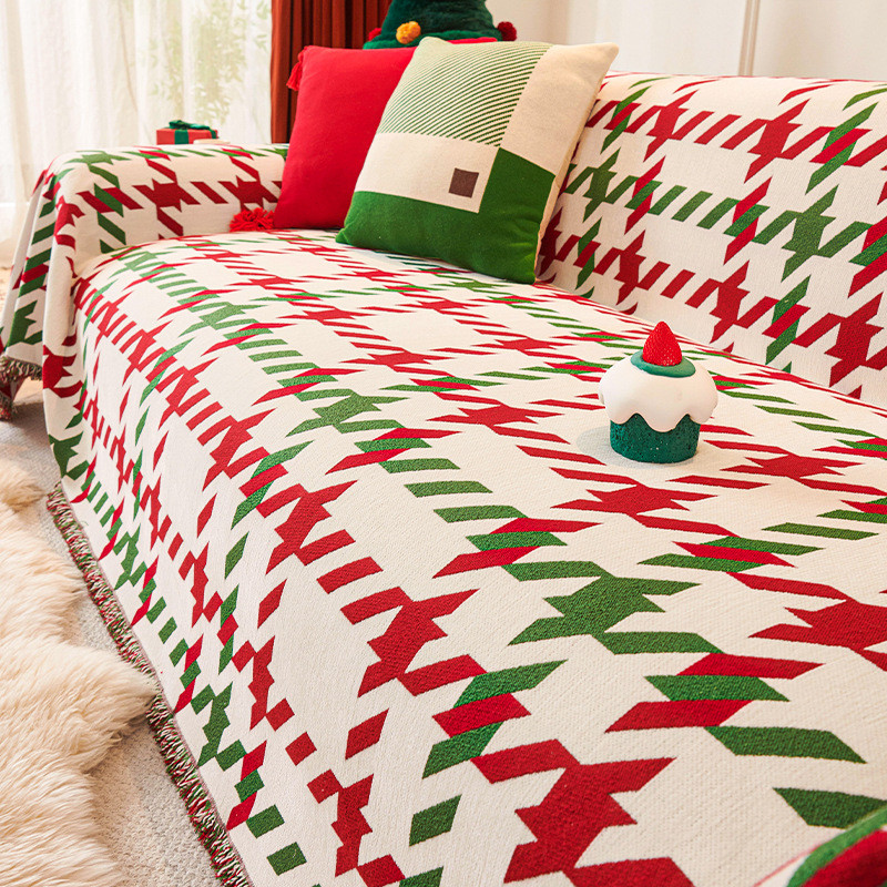 圣诞沙发盖布新年氛围感装饰沙发套罩喜庆盖巾沙发红色高级感盖毯