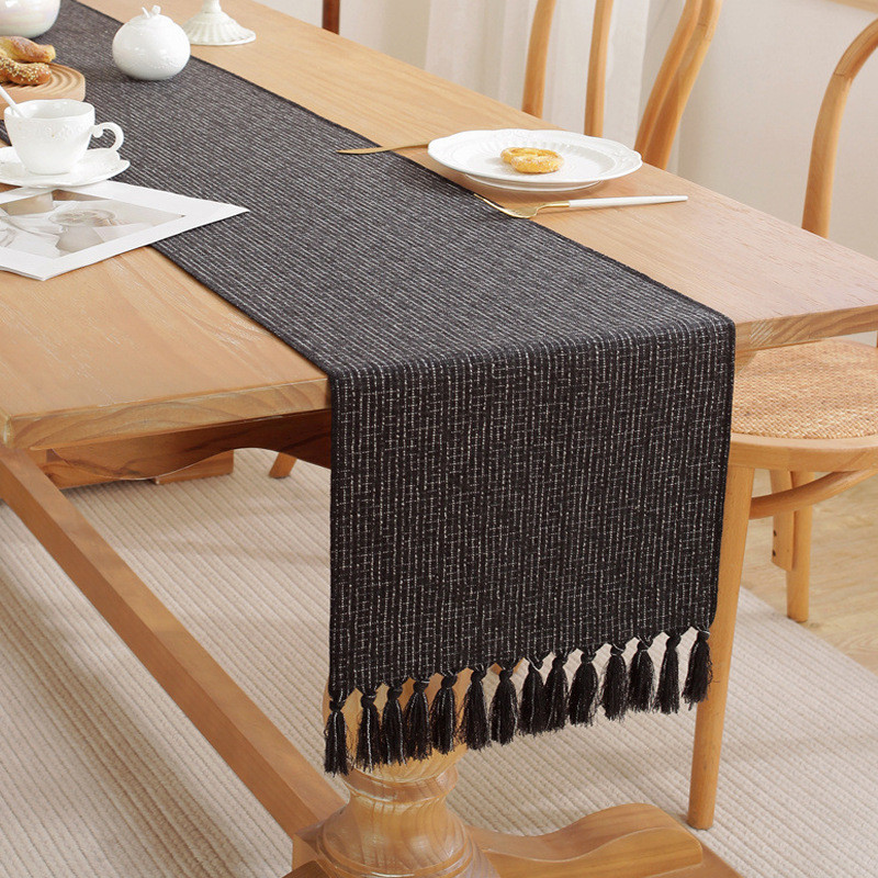 极简风格长条餐桌布茶桌旗鞋柜电视柜茶几盖布民宿床尾巾黑色其他