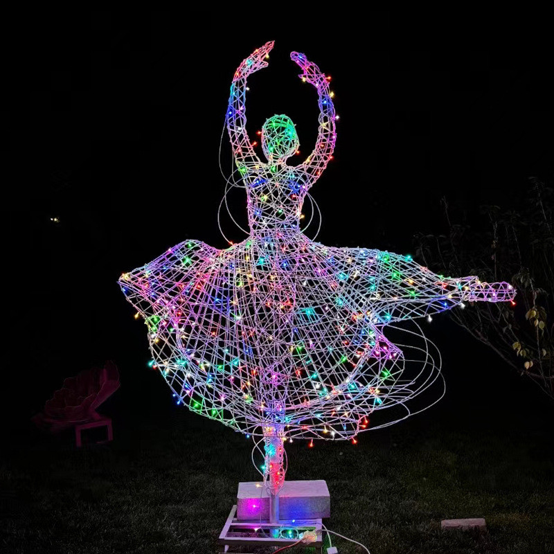 热销不锈钢景区发光芭蕾舞女孩雕塑金属抽象人物装饰户外镂空地产