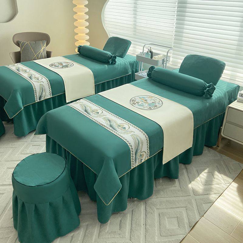 高档轻奢美容床罩四件套棉麻理疗按摩头疗美容院专用四季通用床套