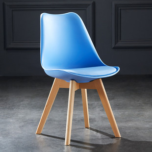 北欧风白色会议椅伊休闲斯现代简约实木椅家用姆靠背餐椅恰谈椅子