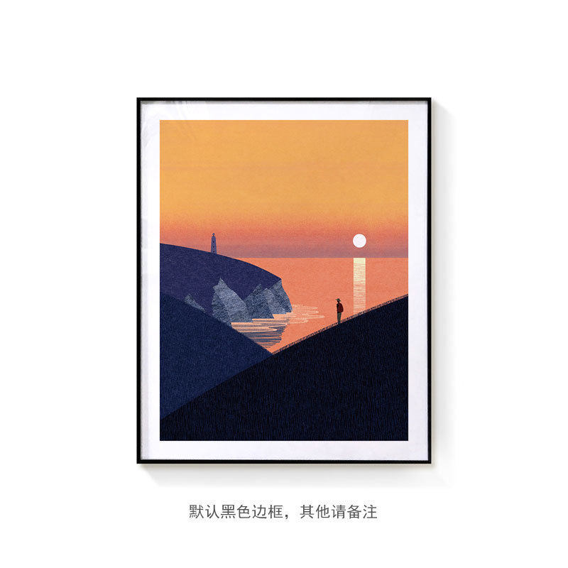卡通大海自然田园趣味沙滩风景装饰画小众温馨挂画客厅卧室餐厅