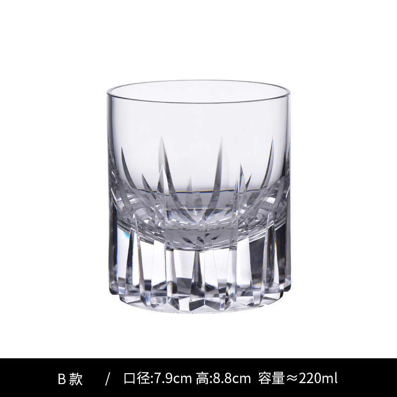洋酒杯古典杯喝酒杯子酒吧酒具创意富士山杯玻璃酒杯透明雕花设计