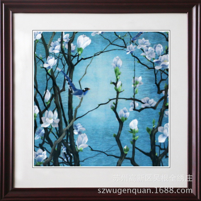 苏绣成品画苏州书房带框挂画客厅手工刺绣装饰画商务礼品花鸟