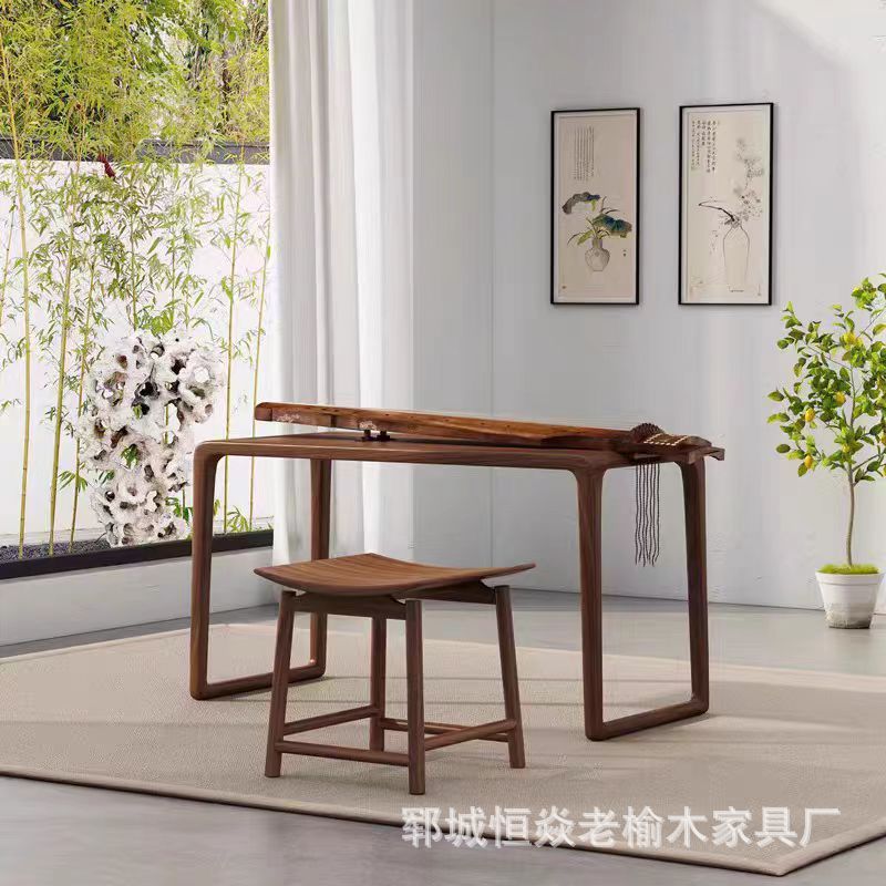 古琴桌凳仿老榆木禅意古筝桌新中式桌椅组合卧室书画桌国学桌