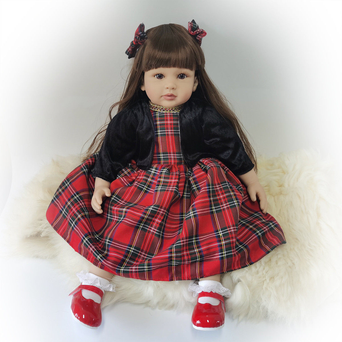 热销60cm身reborntoddlerdoll仿真可爱公主长发布娃娃娃娃重生娃