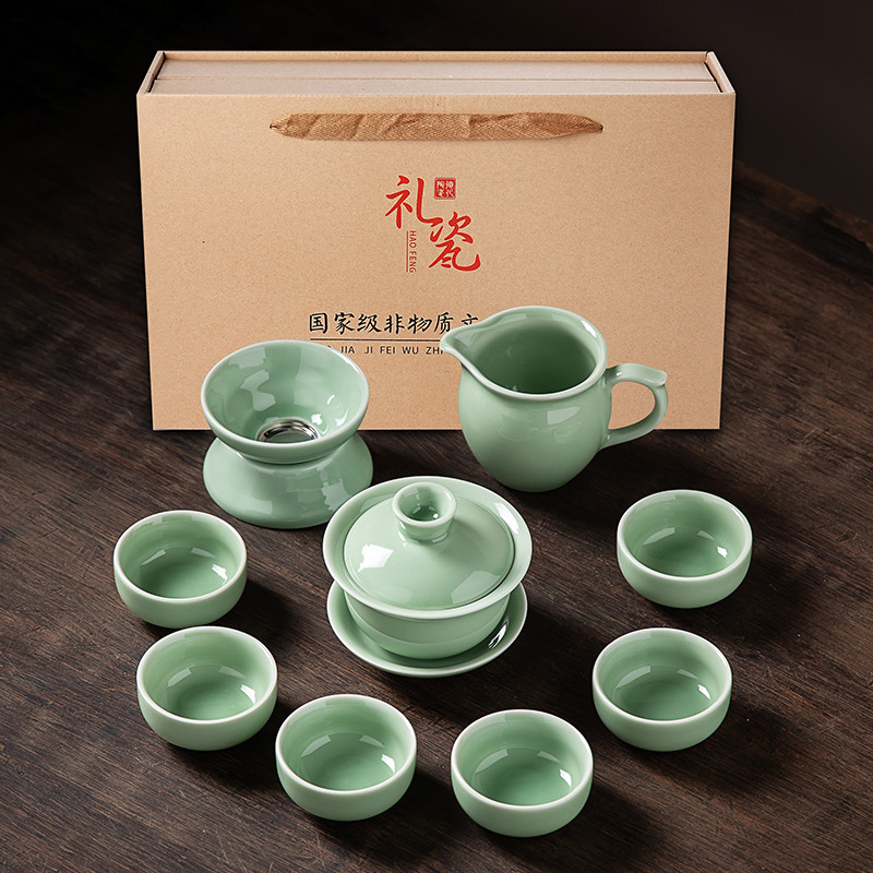 功夫豪峰整套青瓷茶具套装家用简约xyt泡茶壶汝窑哥窑茶杯茶海盖