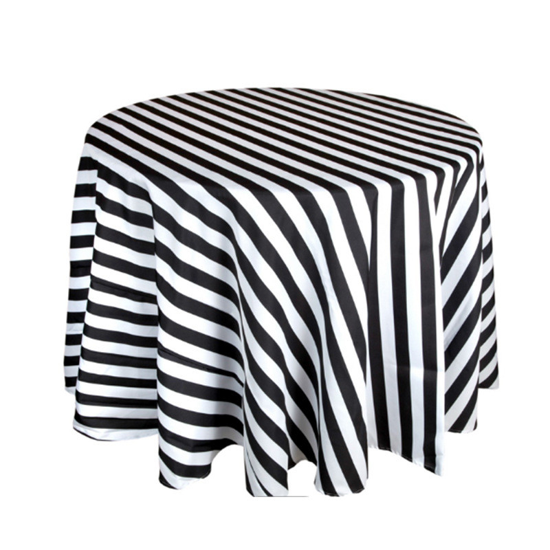 厂家批发 全圆桌布色丁条子印花桌布 酒店餐厅宴会桌布家用摆裙涤