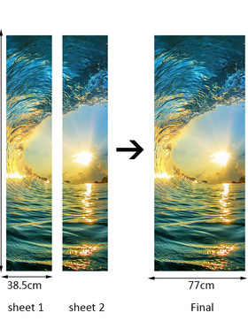 funlife日落时的海洋木门门贴客厅门自粘装饰防水翻新dm039
