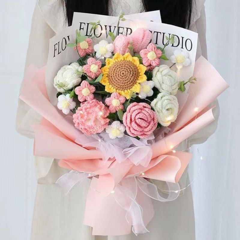 成品热销毛线花束送钩织针织花仿真花手捧花批发手工新款