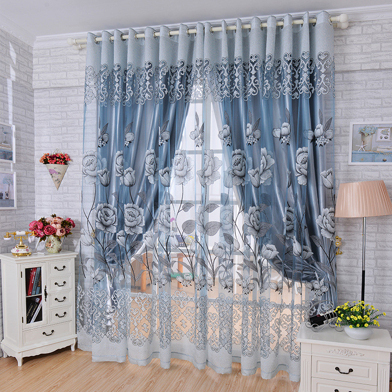 v6oq紫色刺绣窗纱窗帘布纱一体成品免打孔2022新款卧室客厅全遮光