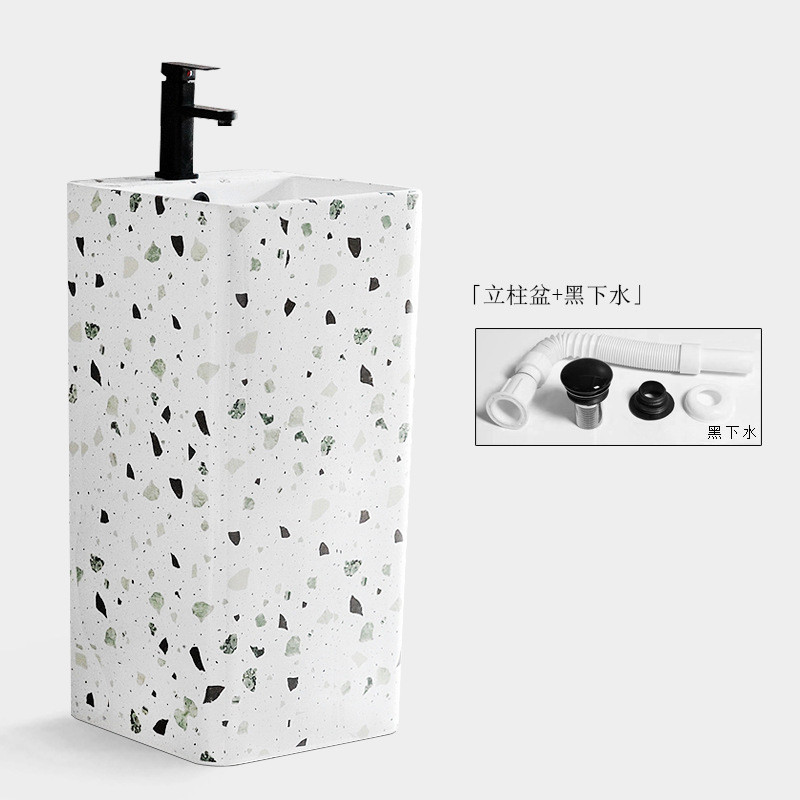 北欧创意立柱盆陶瓷洗手落地式一体盘卫生间阳台立式艺术脸盆方形