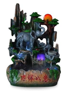 新品大号树脂鱼缸摆件大象假山流水喷泉室内水景义乌树脂工艺品