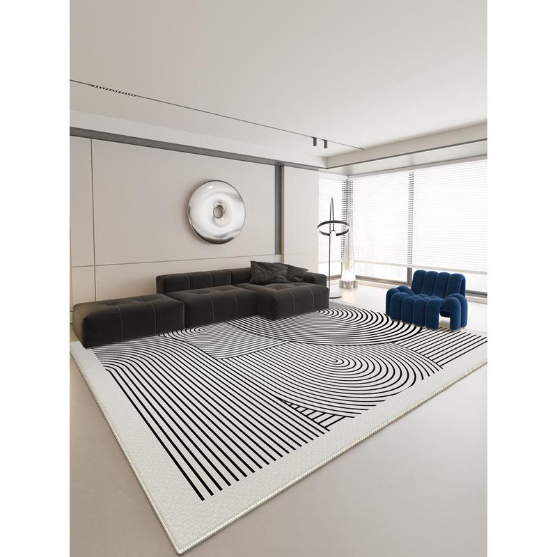轻奢风黑白家用圈绒地毯系列客厅沙发茶几毯高级感线条地毯全铺