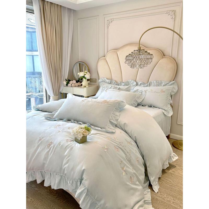 简约床单长绒棉四件套少女心蝴蝶被套高支全棉1.8m床上用品